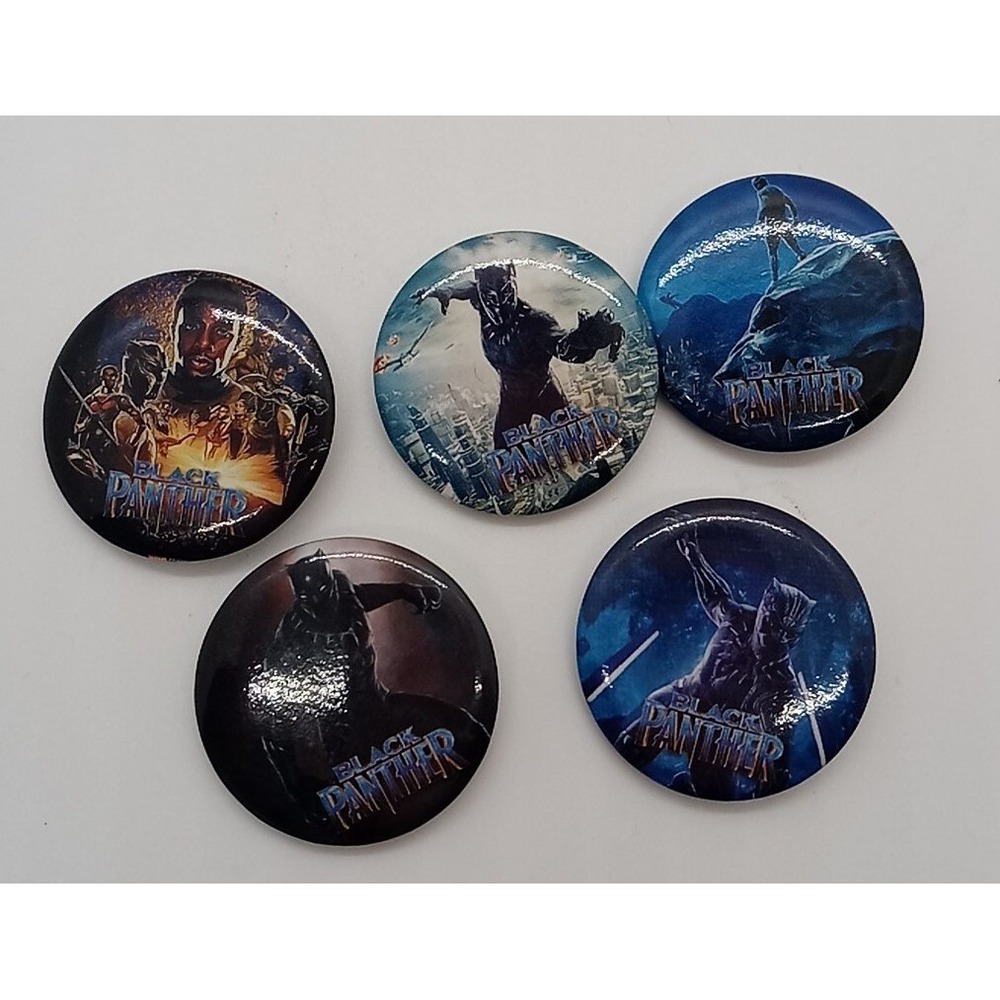 Lot Of 5 Marvel Black Panther Pin Back Buttons Marvel Comics Character Badge